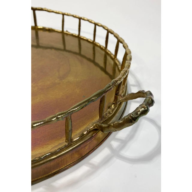 Late 20th Century Vintage Round Brass Faux Bamboo Gallery Tray For Sale - Image 5 of 5
