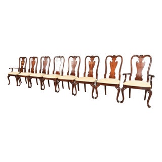 Thomasville Queen Anne Carved Solid Mahogany Dining Chairs, Set of Eight For Sale