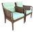 Vintage Hollywood Regency Faux Bamboo and Cane Green Tufted Lounge Chairs For Sale