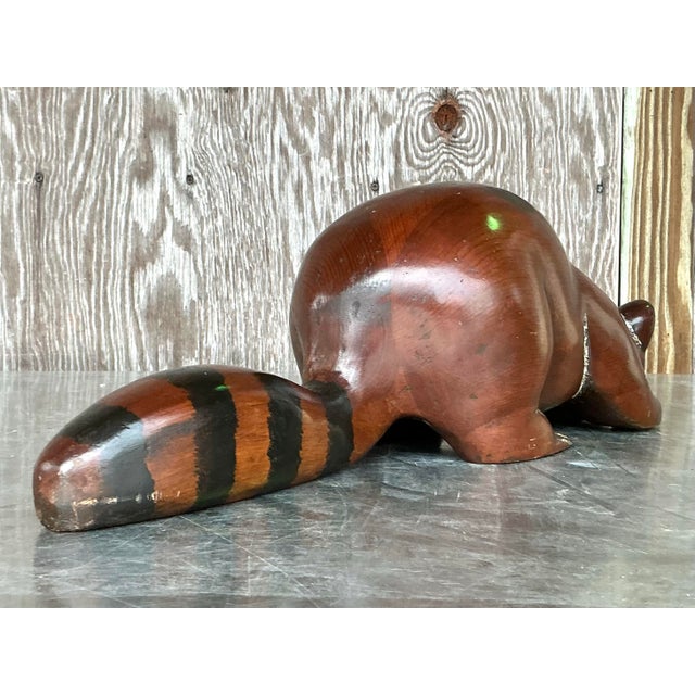 Late 20th Century Vintage Boho Carved Wood Raccoon For Sale - Image 5 of 10