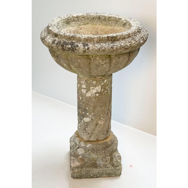 Mid 20th Century English Garden Stone Planter or Urn on Pedestal Stand in the Medieval Style For Sale - Image 5 of 11