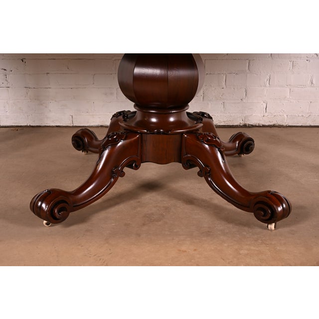 R. J. Horner Style Antique Victorian Carved Rosewood Pedestal Extension Dining Table | Newly Refinished For Sale - Image 13 of 14