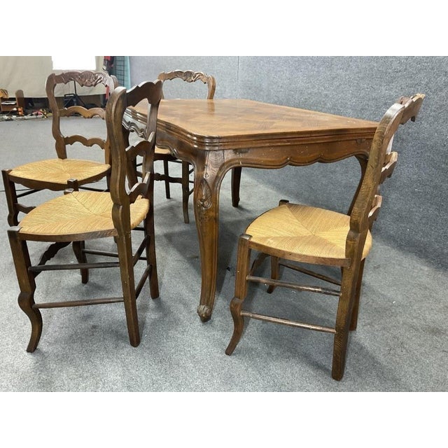 Sienna Antique French Provincial Draw Leaf Dining Table | Parquet Oak Louis XV Farmhouse (Circa 1870) For Sale - Image 8 of 9