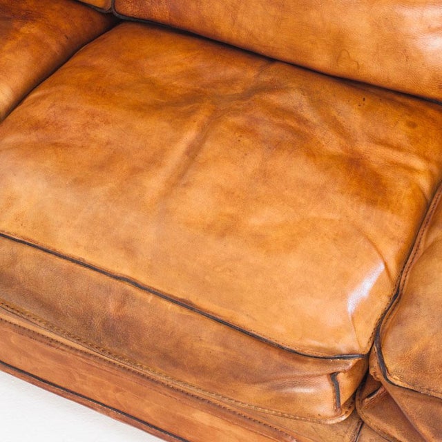 Brown Vintage Camel Buffalo Leather Club Sofa from Roche Bobois, France, 1980s For Sale - Image 8 of 18