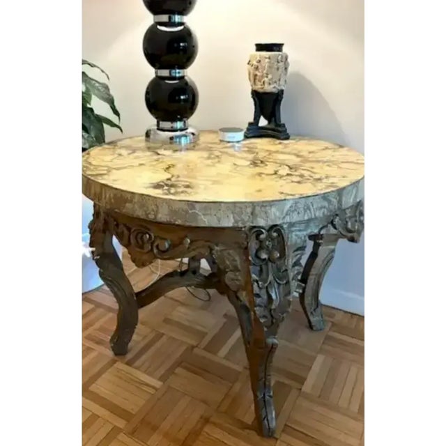 French Antique Gilt Wood French Style Round Center Table With Faux Marble Wood Top For Sale - Image 3 of 10