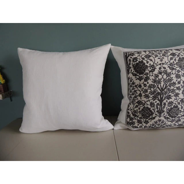 Vintage Fortuny Alderelli Fabric in Midnight and White Decorative Square Pillows- a Pair For Sale - Image 4 of 8