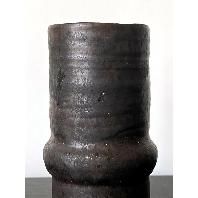 Late 20th Century Black Metallic Glaze Ceramic Geometric Vase by Beatrice Wood For Sale - Image 9 of 13