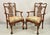 Maitland Smith Georgian Style Carved Mahogany Needlepoint Seat Dining Arm Chairs - a Pair. Item features figural...