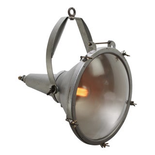 Vintage French Industrial Clear Glass Street Spotlight For Sale