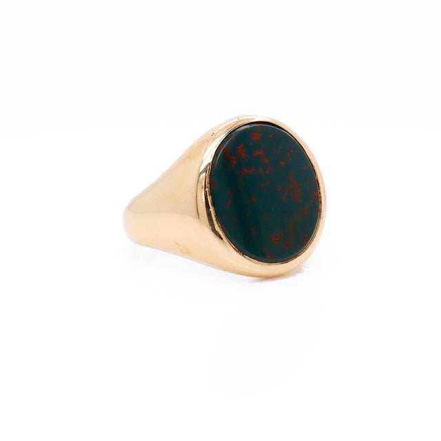 Vintage 14k Gold & Bloodstone Cabochon Signet Ring by Jones & Woodland For Sale - Image 10 of 12