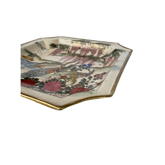 Hand-Painted Japanese Peacock Tray Plate For Sale - Image 4 of 12