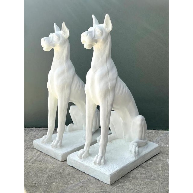 Vintage Solid Cast Cement Great Dane Statues - A Pair For Sale - Image 4 of 13