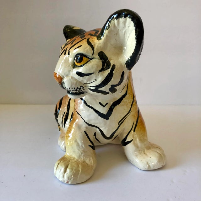 Mid-Century Modern Vintage Italian Pottery Tiger Cub For Sale - Image 3 of 7