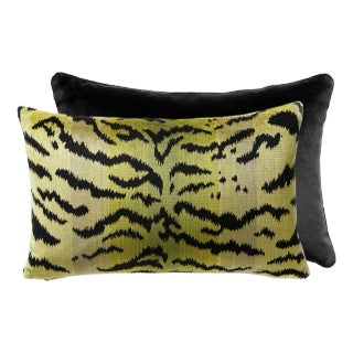 The House of Scalamandré Tigre - Silk Lumbar Pillow, Green, 22 X 14 For Sale