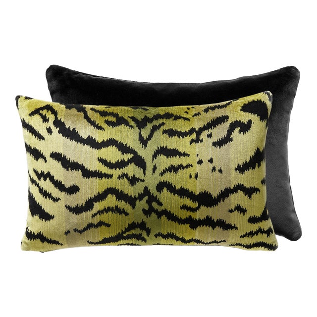 The House of Scalamandré Tigre - Silk Lumbar Pillow, Green, 22 X 14 For Sale
