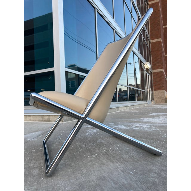 Mid 20th Century Tubular Chrome & Leather Scissor Chair Attributed to Ward Bennett For Sale - Image 12 of 13