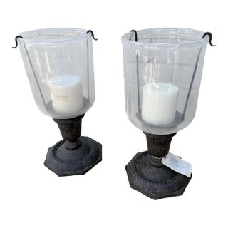 Pair of Gregorius Pineo Jeunet Desert Black Oak Hurricane Lamps For Sale