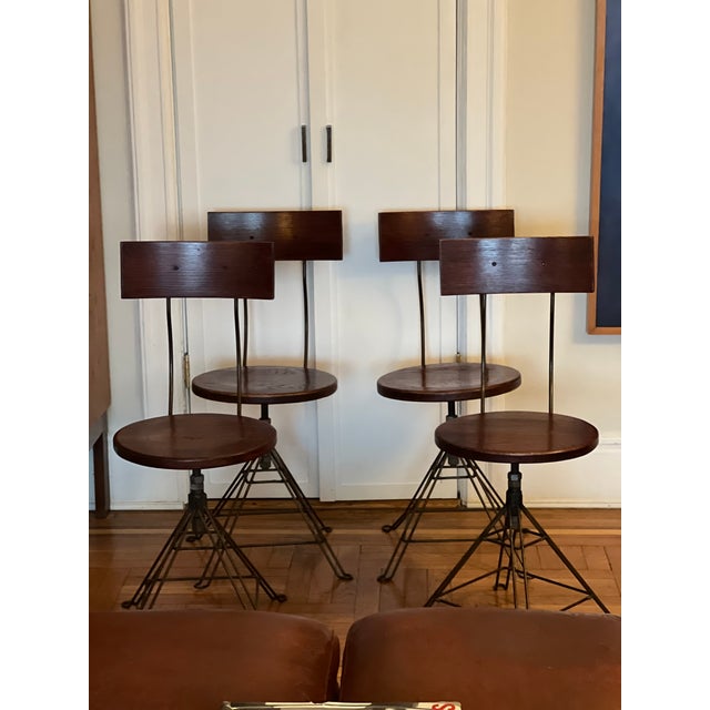 1960s 1960s Mid Century Industrial Wood and Metal Swivel Chairs For Sale - Image 5 of 11