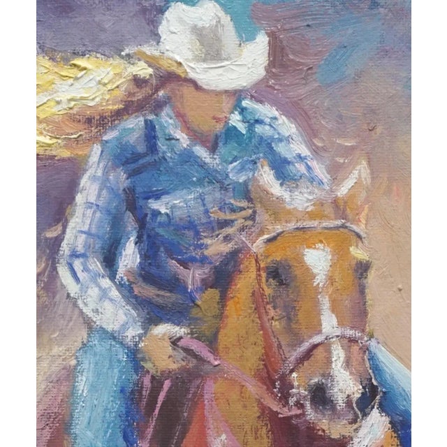 Original oil portrait by Sean Wu, Cowgirl riding a horse