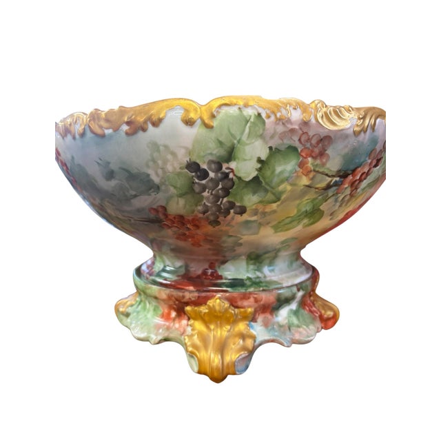 Exquisite hand-painted T&V Limoges France pedestal centerpiece bowl and stand, artist signed and dated December 5, 1902....