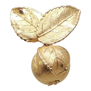Vintage Signed Napier Textured Goldtone 3d Dangling Apple Brooch
