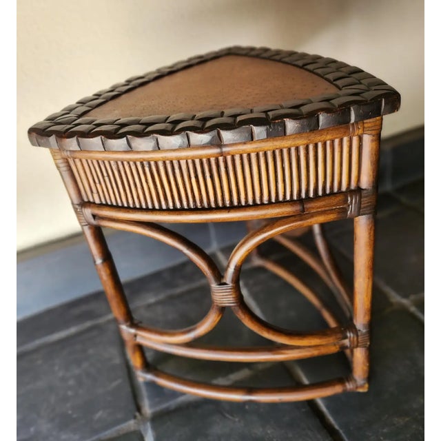 1970s French Side Table Faux Ostrich Leather Bamboo Wood For Sale In San Diego - Image 6 of 13