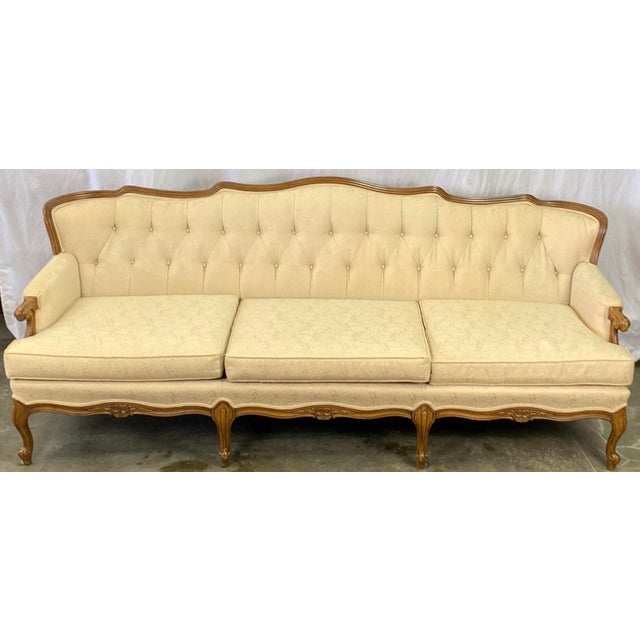 Vintage Globe Furniture Queen Anne Style Tufted Ivory Sofa Chairish