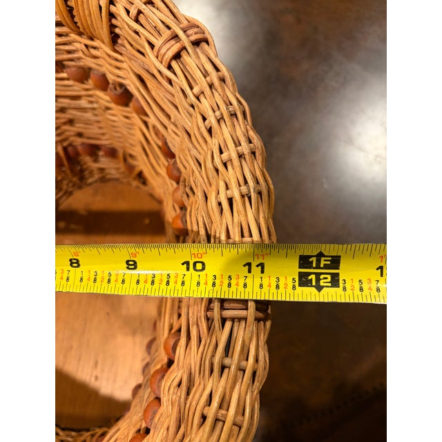 Vintage 1970s Woven Wicker Basket With Wood Bead Detail & Handle For Sale - Image 9 of 14