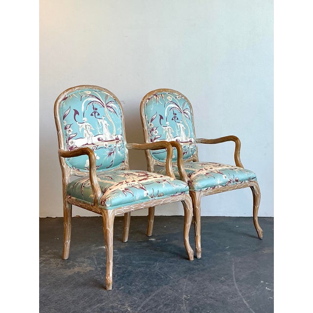 Vintage Faux Bois Fauteuil Chairs - A Pair For Sale - Image 4 of 12