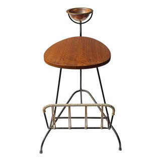Danish Smokers Side Table and Magazine Rack in Teak and String Iron, 1950s For Sale