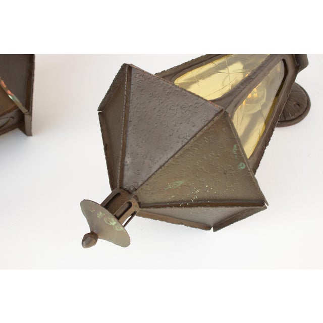 Vintage Art Deco Wall Lanterns in Wrought Copper, 1930s, Set of 2 For Sale - Image 10 of 18