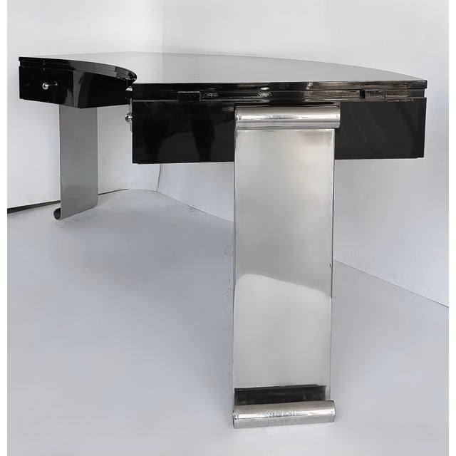 1980s Art Deco Style Lacquer, Stainless Steel Desk, Eugene Printz Style For Sale In Miami - Image 6 of 17
