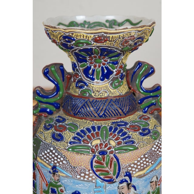 Ceramic Antique Japanese Meiji Moriage Satsuma Wise Man Baluster Mantel Vase For Sale - Image 7 of 12