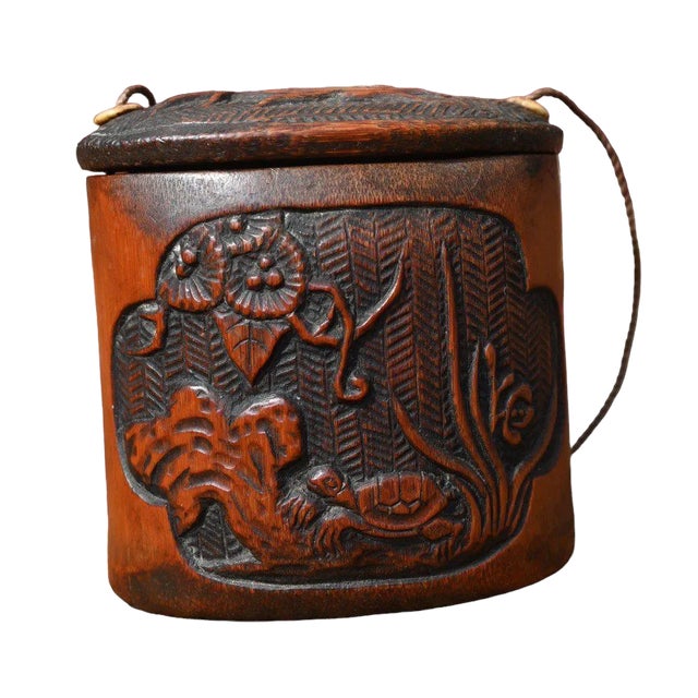 Japanese Carved Bamboo Tobacco Box For Sale