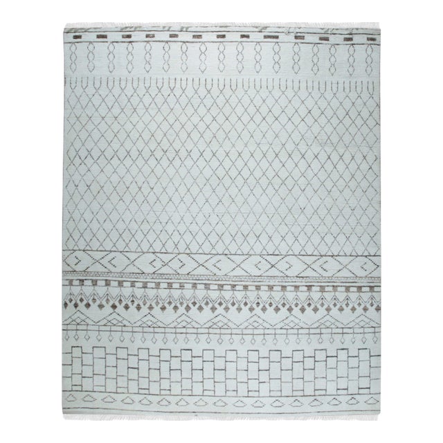 9x12 New Jasmine Moroccan Beni Ourain Design Ivory Hand Knotted Wool Carpet Rug For Sale