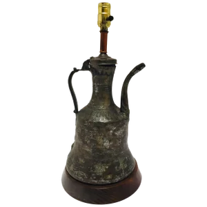19th Century Middle Eastern Dallah Arabic Copper Coffee Pot Table Lamp