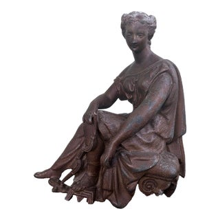 Antique Neoclassical Seated Woman Spelter Sculpture With Aged Patina For Sale