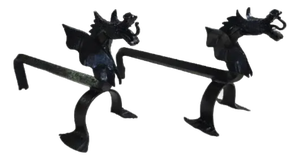 Wrought Iron Andirons with Dragon Heads, 1970s, Set of 2
