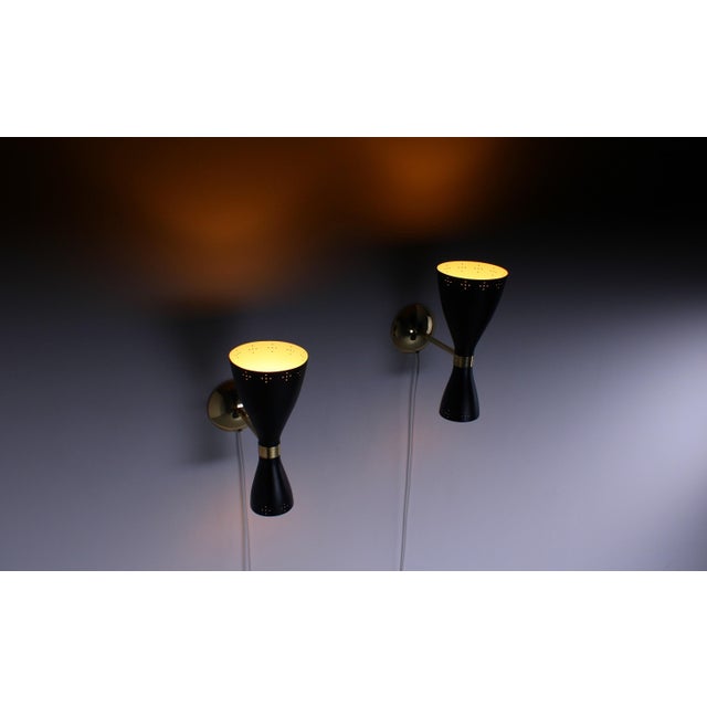 Stilnovo Black Diabolo Wall Sconces in Brass from Stilnovo, 1950s, Set of 2 For Sale - Image 4 of 18