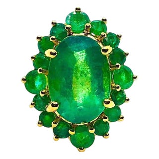 Bochic “Capri” Vintage Natural Retro Emerald Ring Set In 18K Gold & Silver For Sale