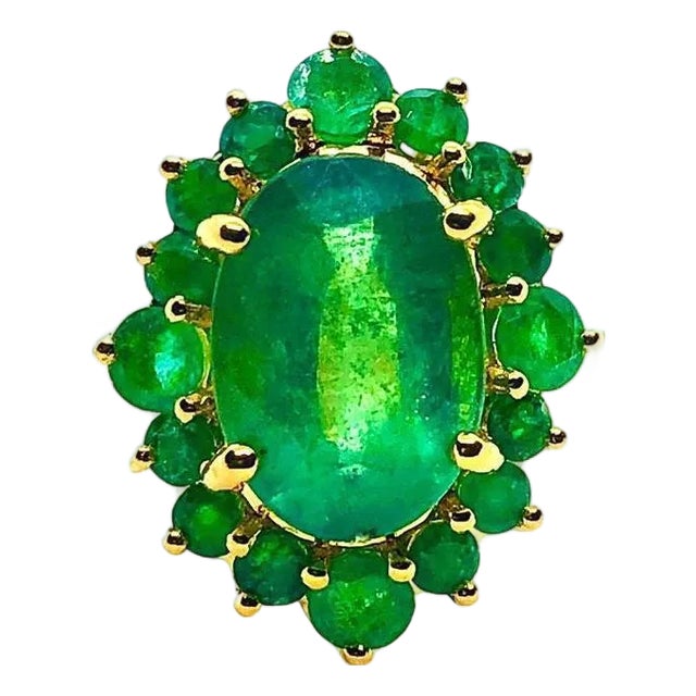 Bochic “Capri” Vintage Natural Retro Emerald Ring Set In 18K Gold & Silver For Sale