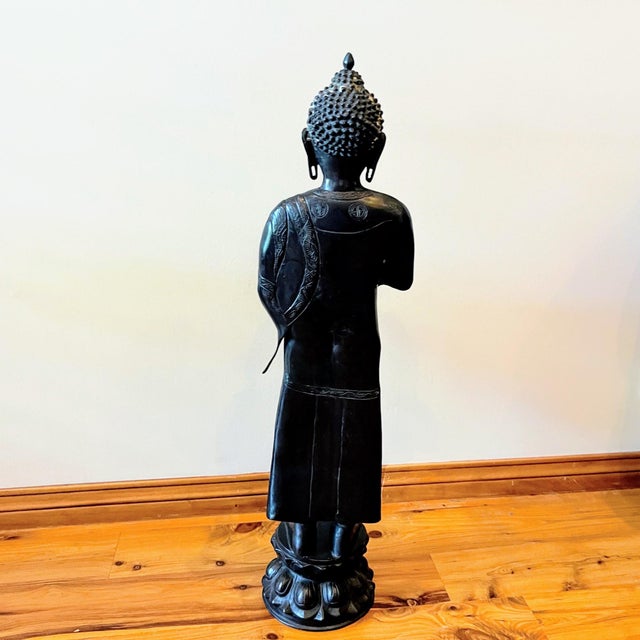 Asian Mid 20th Century Standing Buddha Cast Iron Statue For Sale - Image 3 of 12