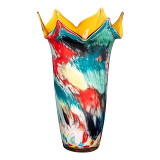 Vintage Italian Hand Blown Millefiori Glass Vase, Murano, 1980s For Sale