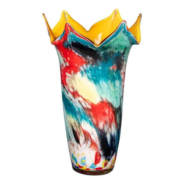 Vintage Italian Hand Blown Millefiori Glass Vase, Murano, 1980s For Sale