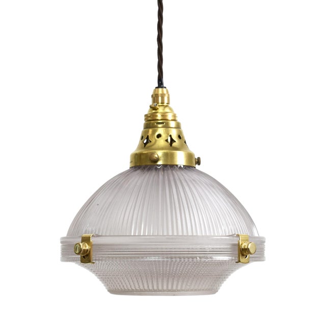 Antique Holophane 2-Part Pendant Light, 1920s For Sale