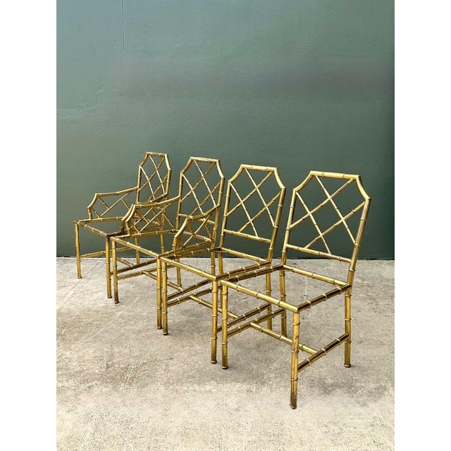 Vintage Italian Faux Bamboo Brass Dining Chairs - Set of 4 For Sale - Image 18 of 18