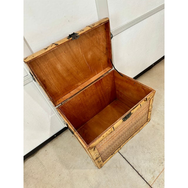 Late 20th Century Vintage Burnt Rattan Bamboo Trunk For Sale - Image 5 of 5