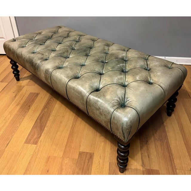 George Smith Tufted Leather Ottoman Bench For Sale - Image 10 of 11