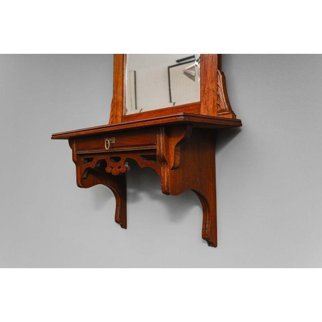 Art Nouveau Wall Mirror with Console in Walnut, Early 20th Century For Sale - Image 13 of 16