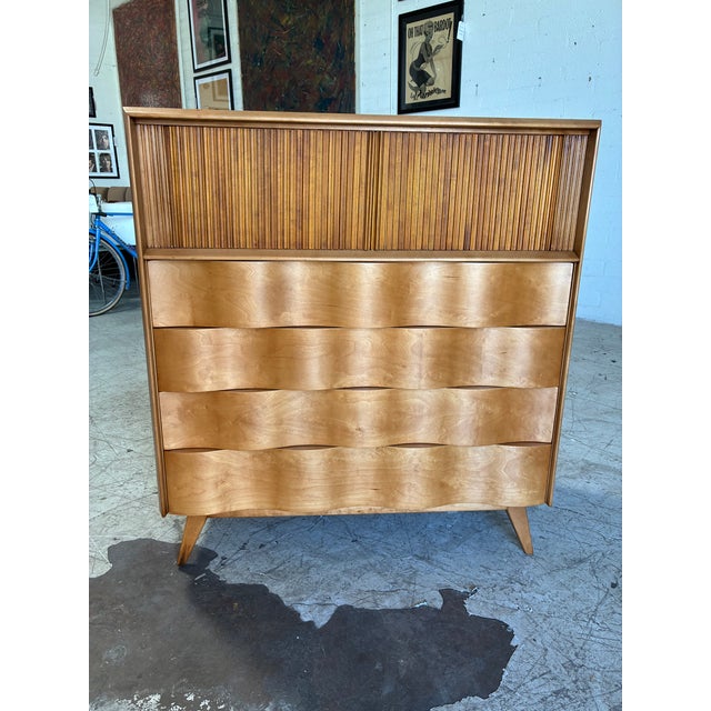 Tan Newly Refinished Mid Century Modern High Dresser by Edmund Spence For Sale - Image 8 of 9